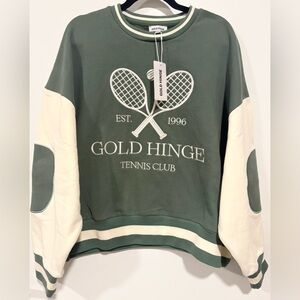 Gold Hinge Tennis Club Patch Crewneck Sweatshirt Green Cream| Women's Size Small